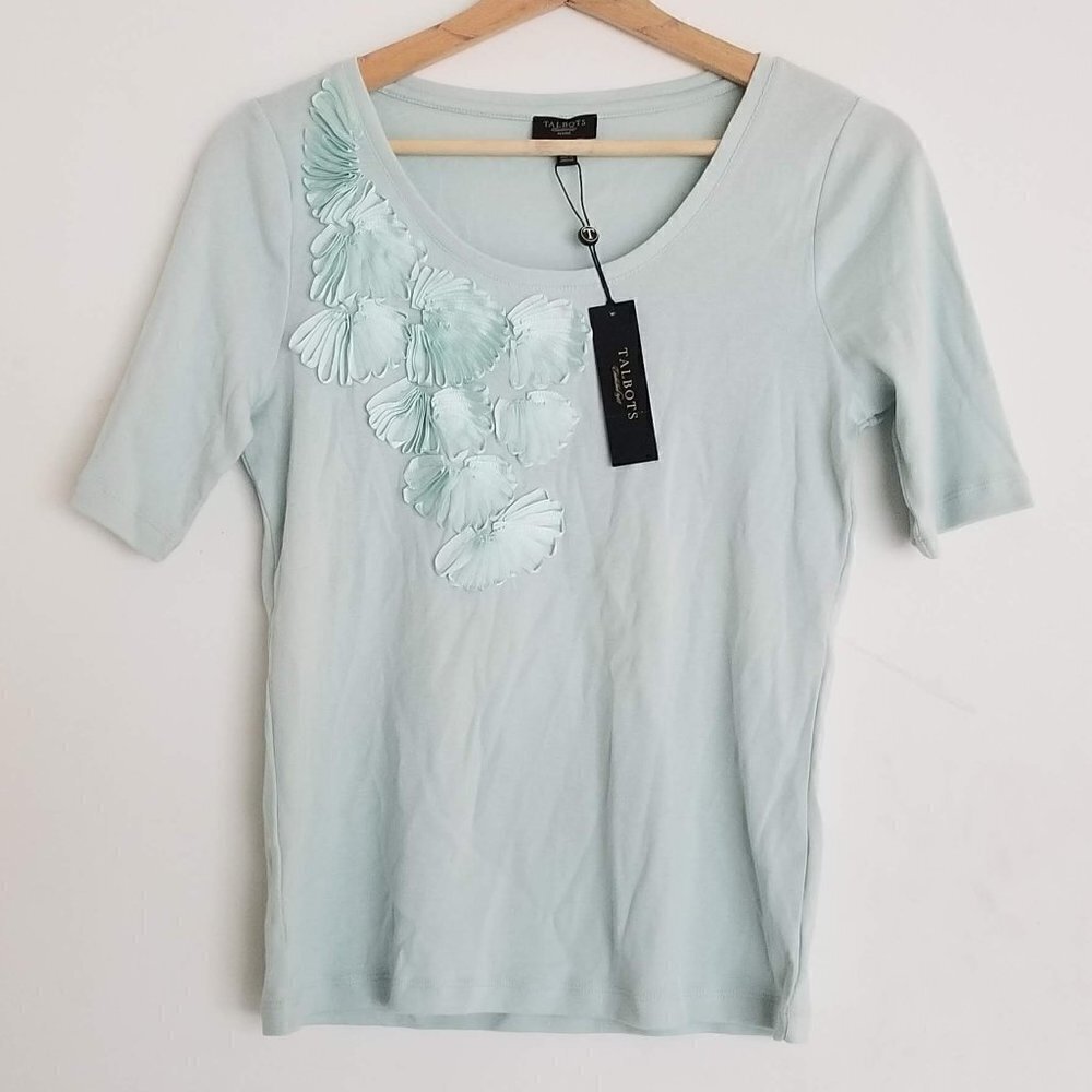 NEW Talbots Floral Accent Cotton Blend Top Medium